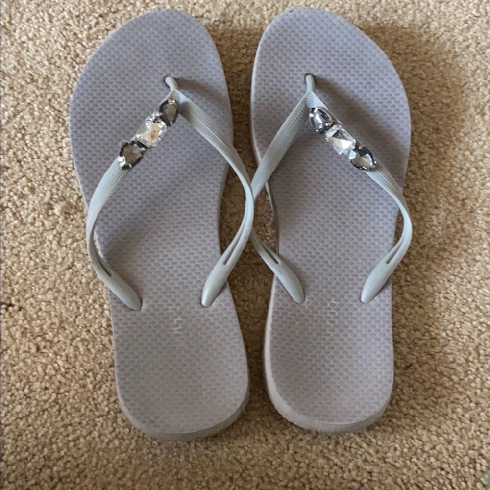 Grey sequins flip flops